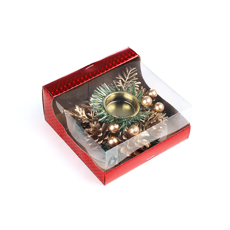Christmas Metal Candle Holder – Pinecone & Wreath Table Decor