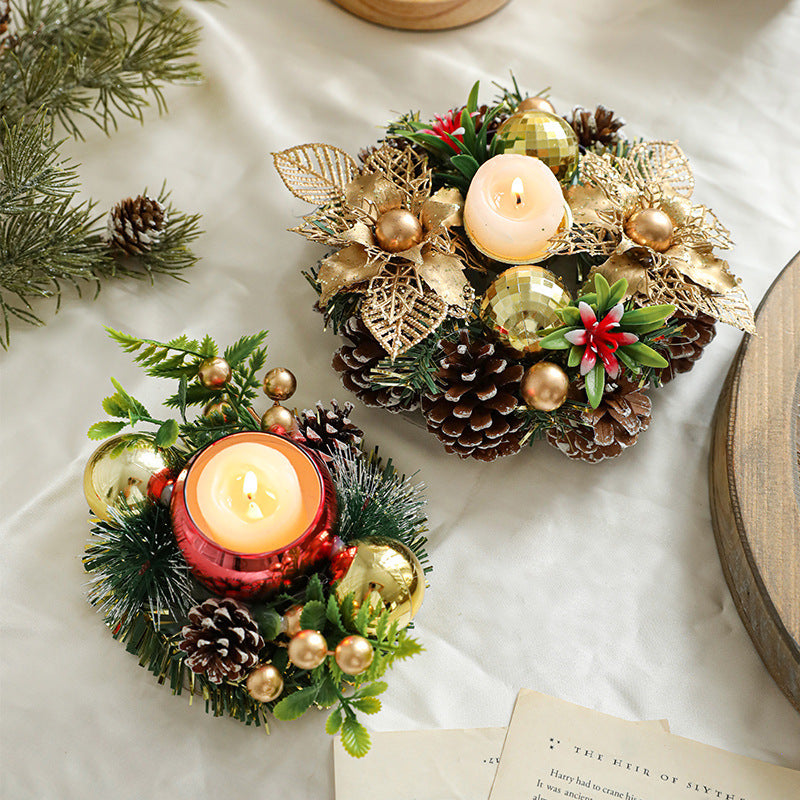 Christmas Metal Candle Holder – Pinecone & Wreath Table Decor