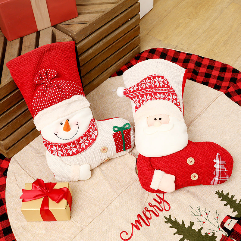 Red & White Knitted Christmas Stocking – Santa Fireplace Decor