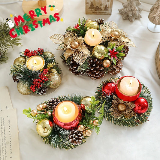 Christmas Metal Candle Holder – Pinecone & Wreath Table Decor