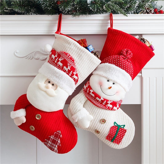 Red & White Knitted Christmas Stocking – Santa Fireplace Decor