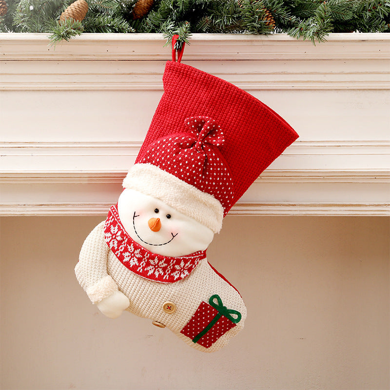 Red & White Knitted Christmas Stocking – Santa Fireplace Decor