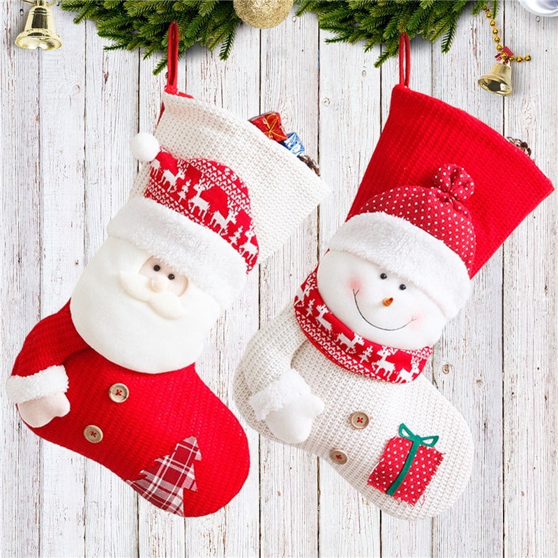 Red & White Knitted Christmas Stocking – Santa Fireplace Decor