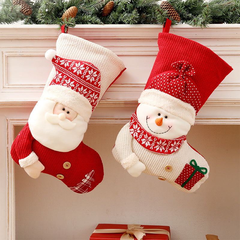 Red & White Knitted Christmas Stocking – Santa Fireplace Decor