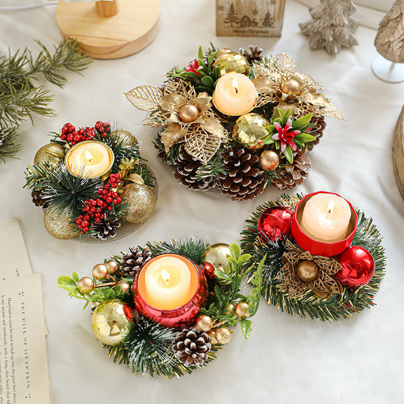 Christmas Metal Candle Holder – Pinecone & Wreath Table Decor