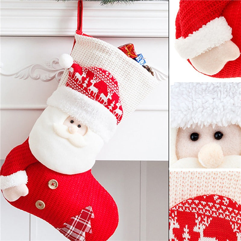 Red & White Knitted Christmas Stocking – Santa Fireplace Decor