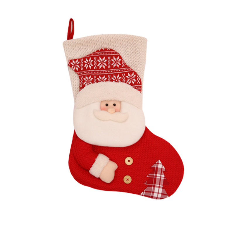 Red & White Knitted Christmas Stocking – Santa Fireplace Decor