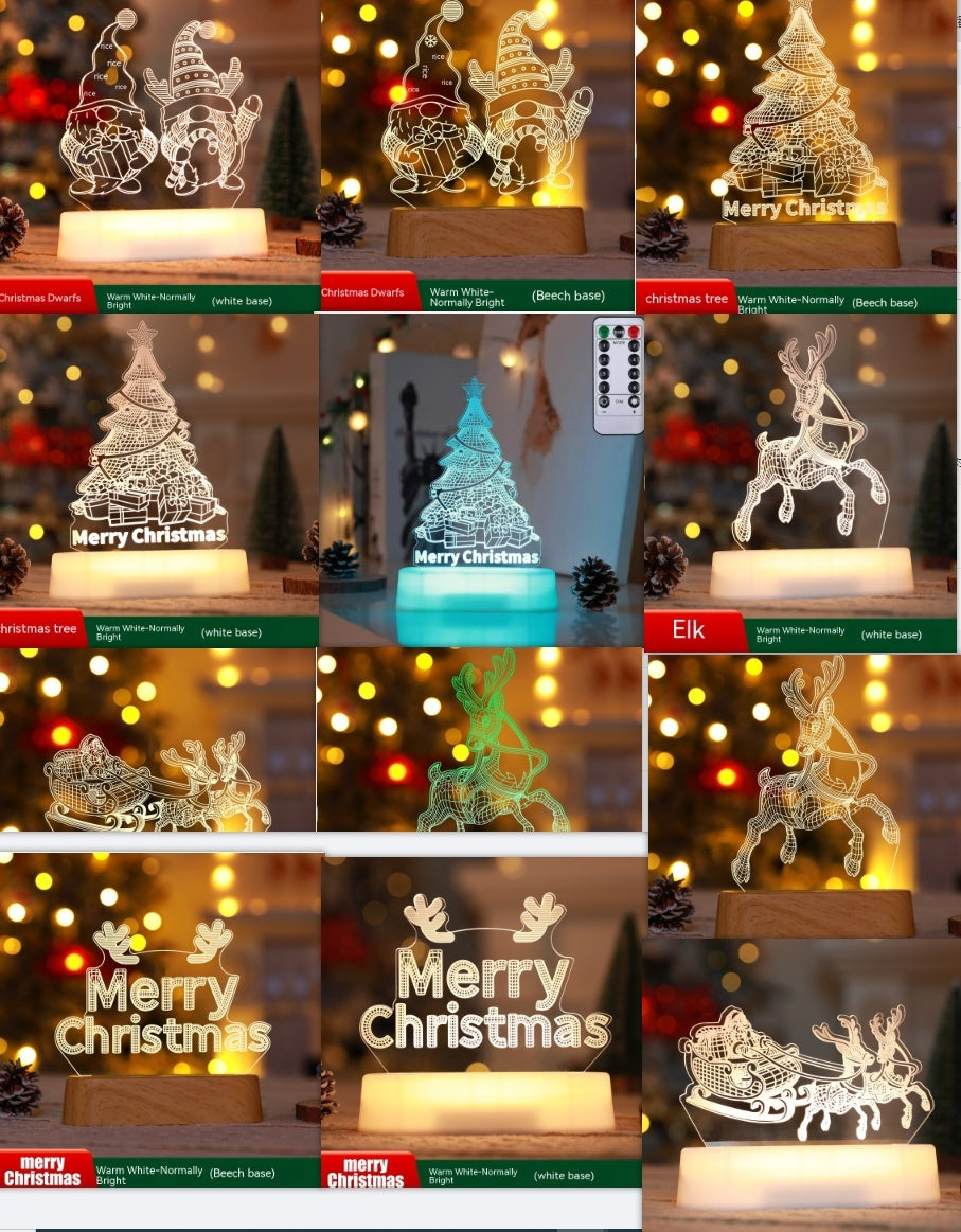 3D Acrylic LED Christmas Lamp – Festive Night Light & Holiday Gift