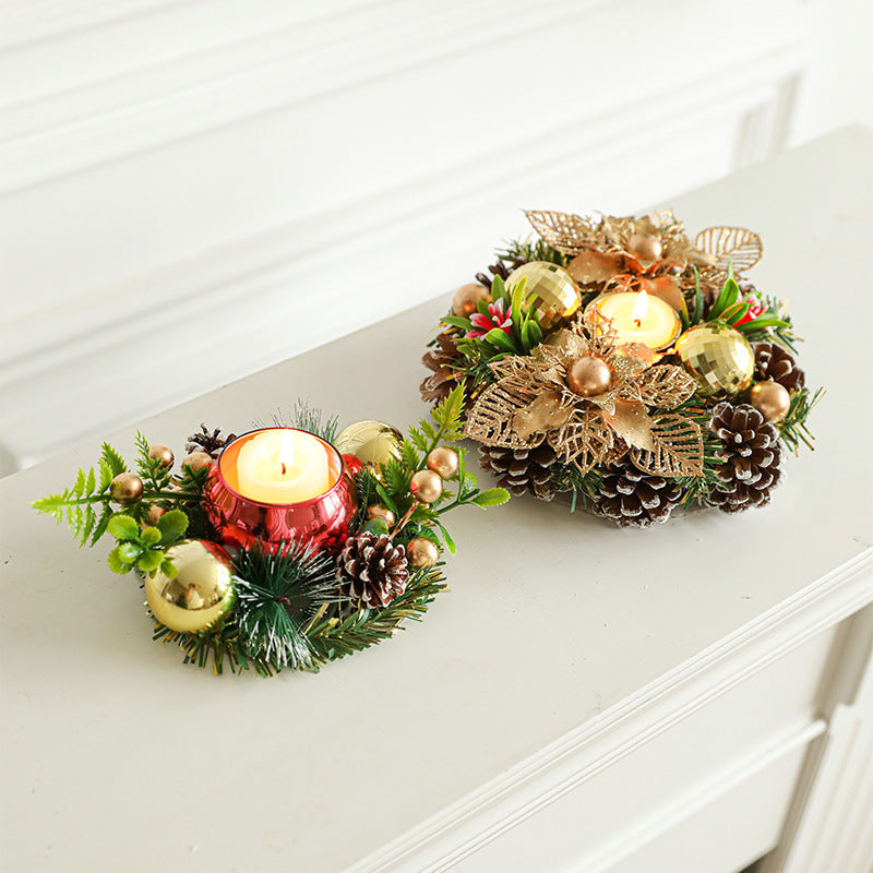 Christmas Metal Candle Holder – Pinecone & Wreath Table Decor