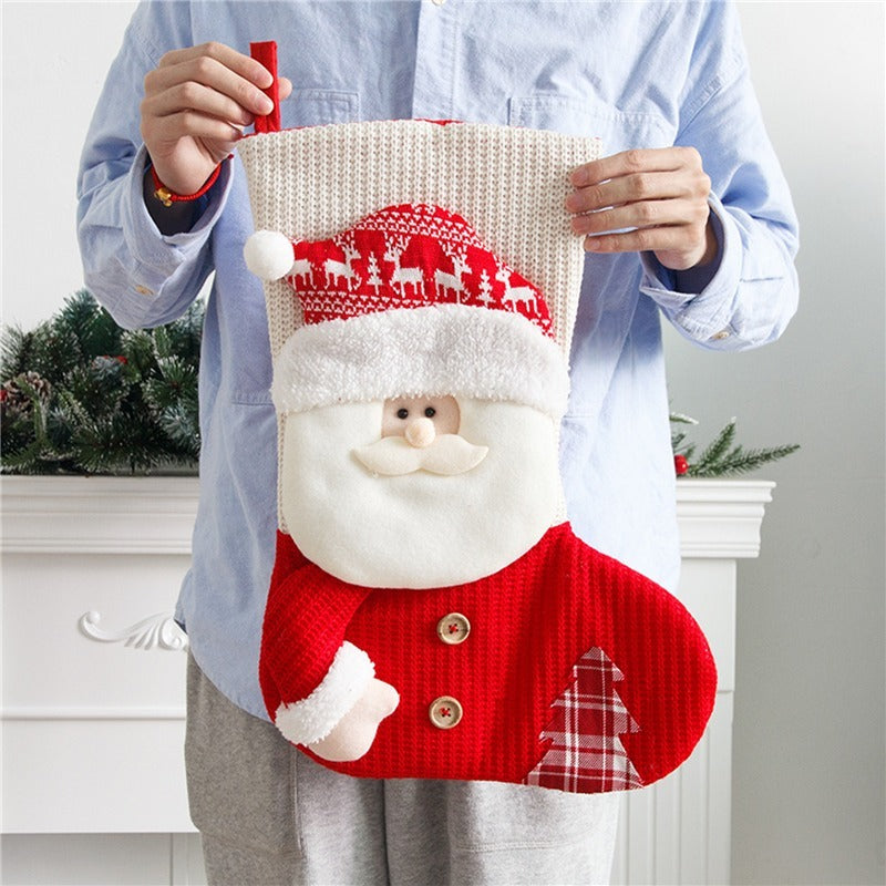 Red & White Knitted Christmas Stocking – Santa Fireplace Decor