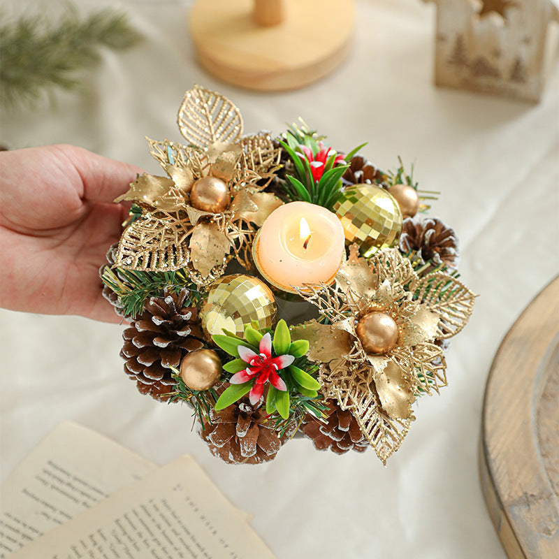 Christmas Metal Candle Holder – Pinecone & Wreath Table Decor