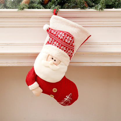 Red & White Knitted Christmas Stocking – Santa Fireplace Decor