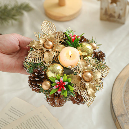 Christmas Metal Candle Holder – Pinecone & Wreath Table Decor